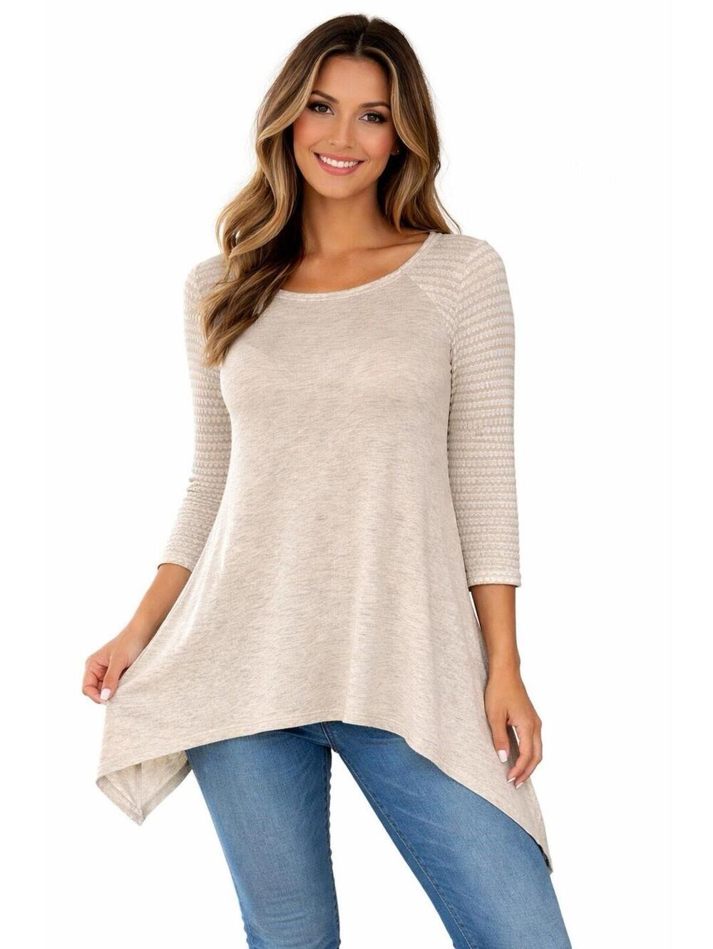Hailey & Co Blouse NWOT Beige Boho Tunic Top Asymmetrical Hem Rayon